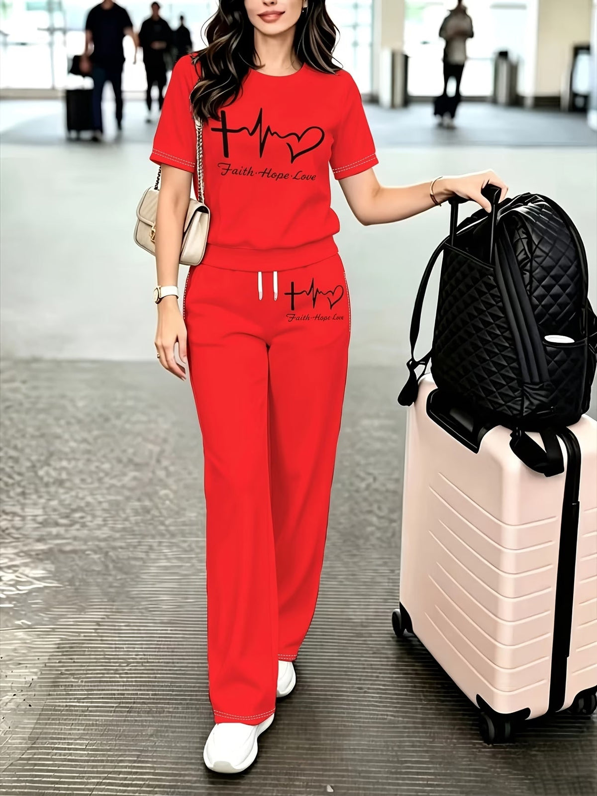 Graphic Print Two-Piece Casual Co-Ord Set