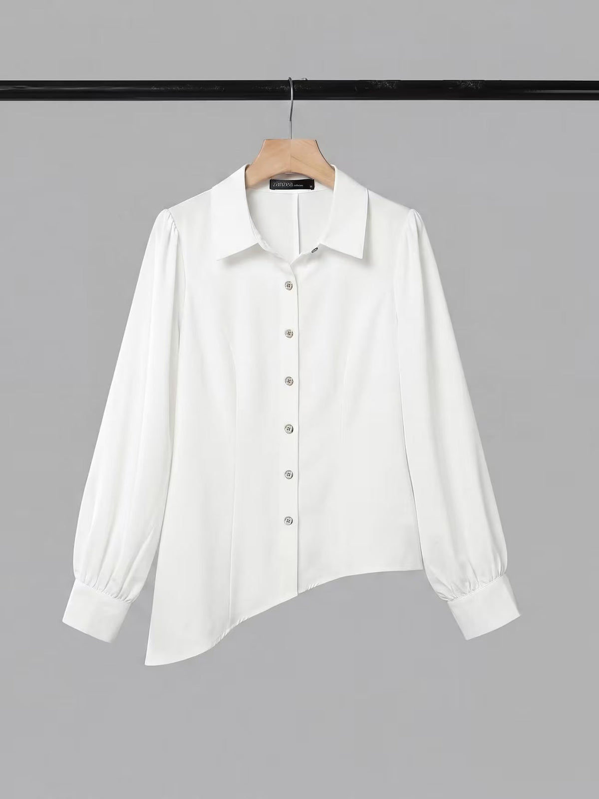 Button-Down Asymmetric Blouse and Wide-Leg Pants