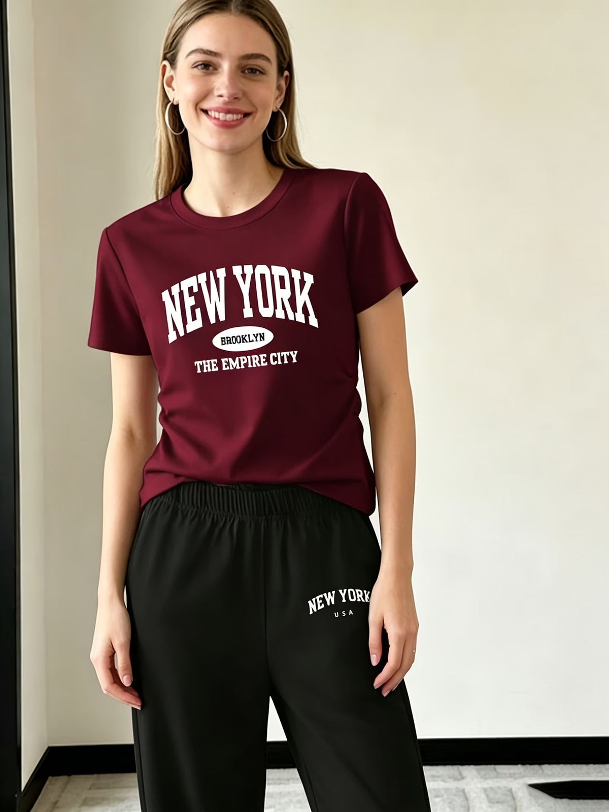Contrast Trim Sweater and Wide-Leg Pants Co-Ord Set