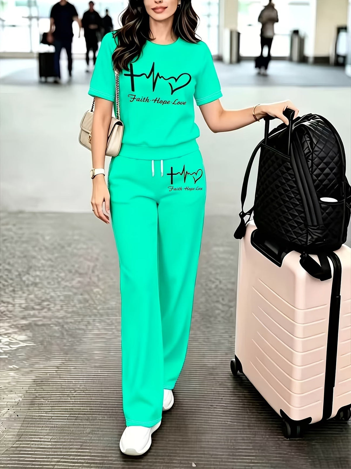 Graphic Print Two-Piece Casual Co-Ord Set