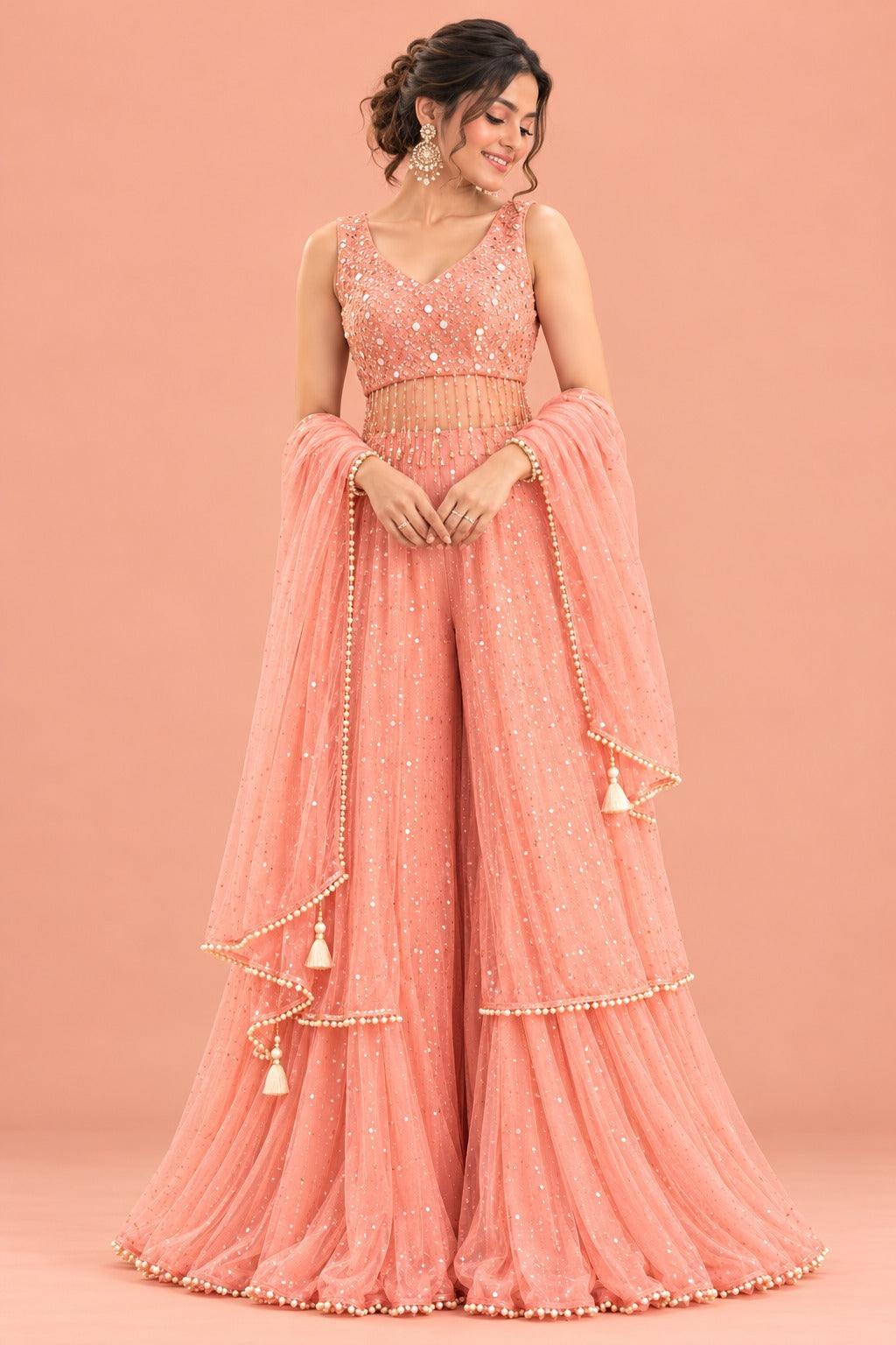 Sequin Embellished Sharara Set with Dupatta