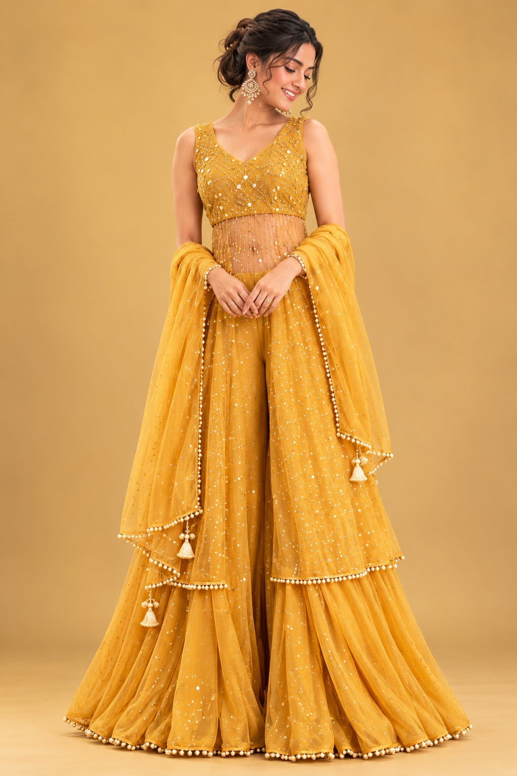 Sequin Embellished Sharara Set with Dupatta
