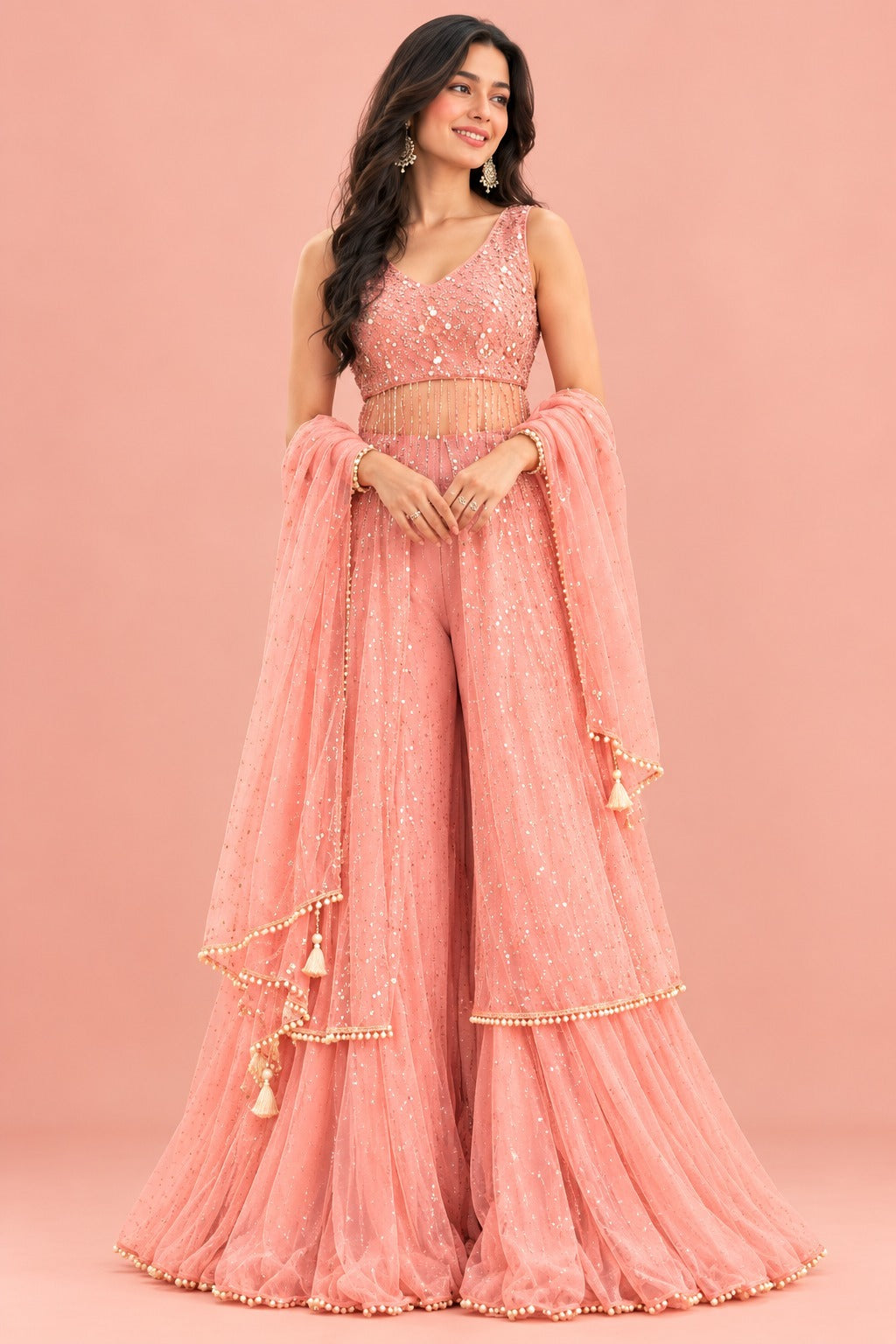 Sequin Embellished Sharara Set with Dupatta