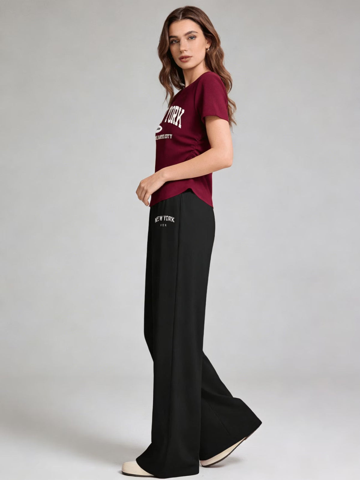 Contrast Trim Sweater and Wide-Leg Pants Co-Ord Set