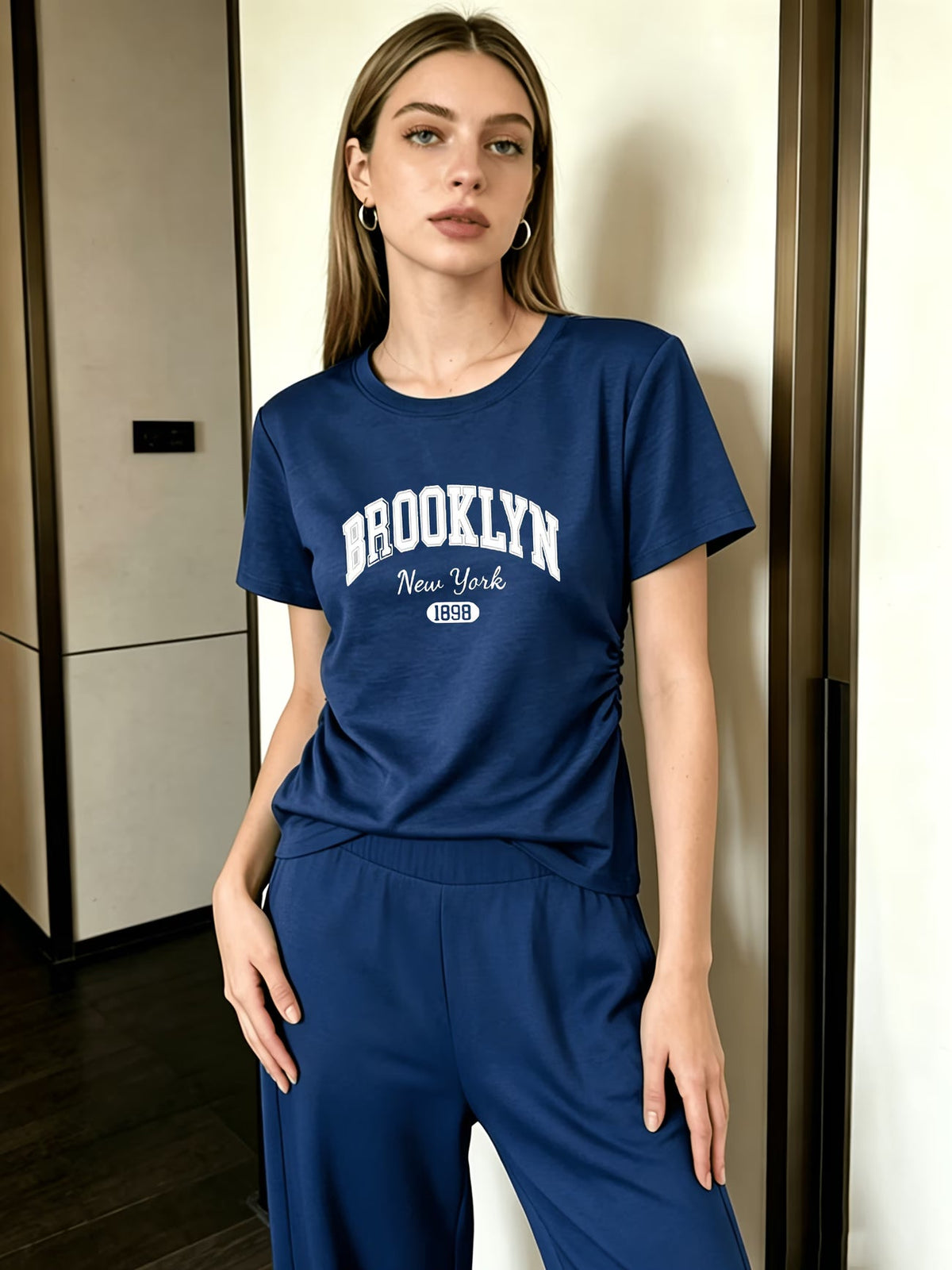 Contrast Trim Sweater and Wide-Leg Pants Co-Ord Set