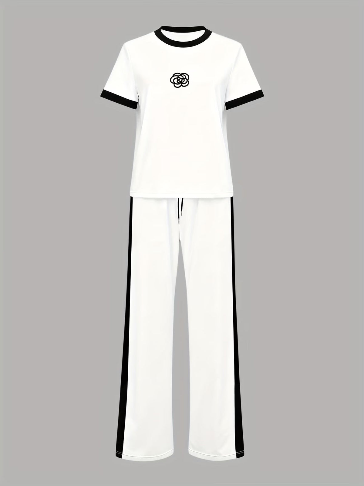 Contrast Trim Sweater and Wide-Leg Pants Co-Ord Set
