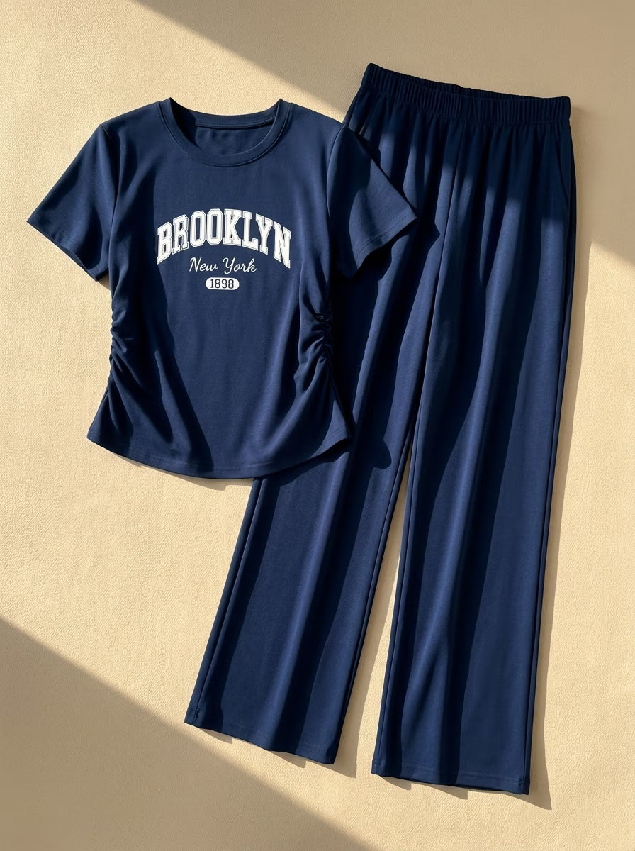 Contrast Trim Sweater and Wide-Leg Pants Co-Ord Set