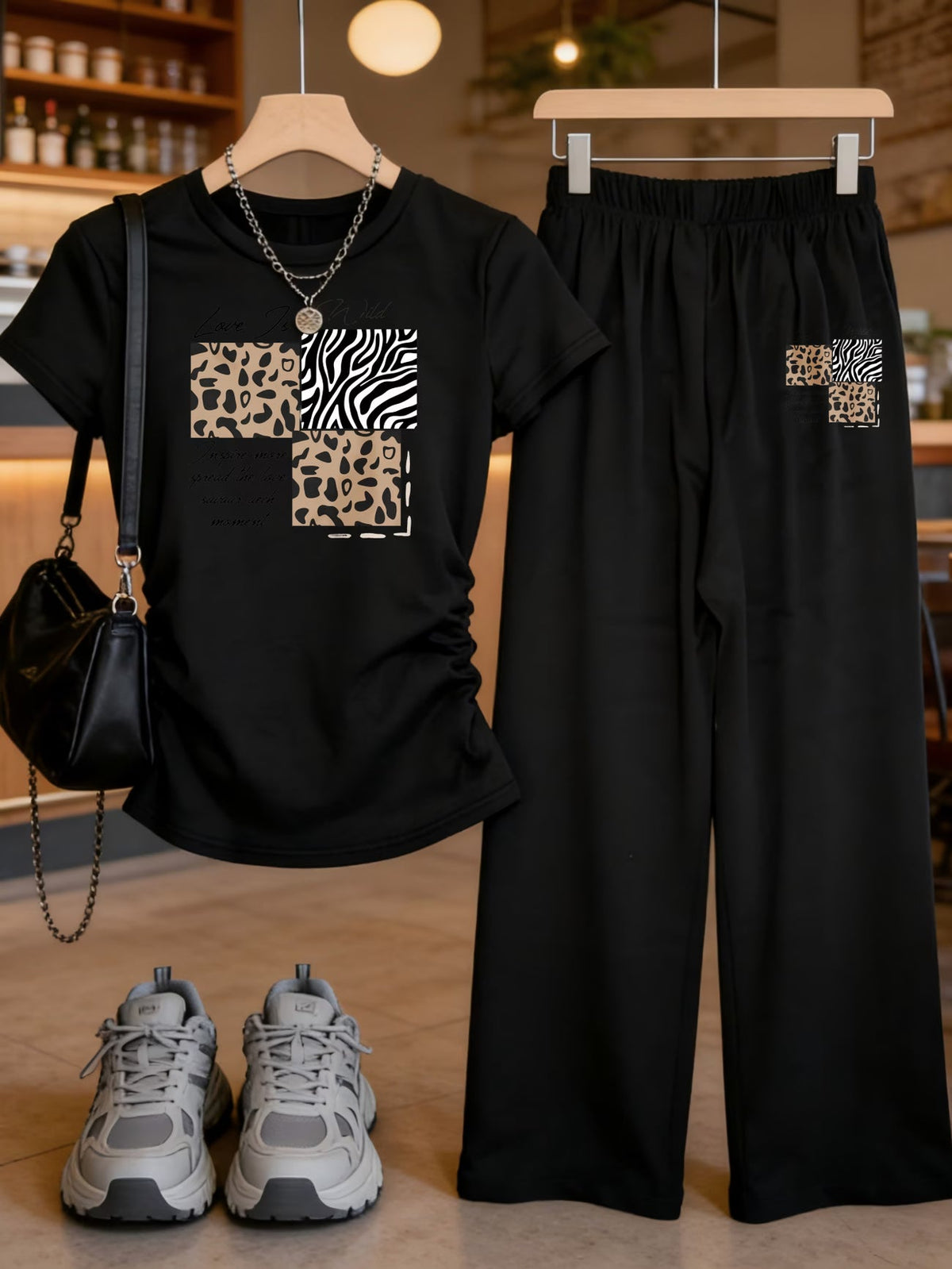 Contrast Trim Sweater and Wide-Leg Pants Co-Ord Set
