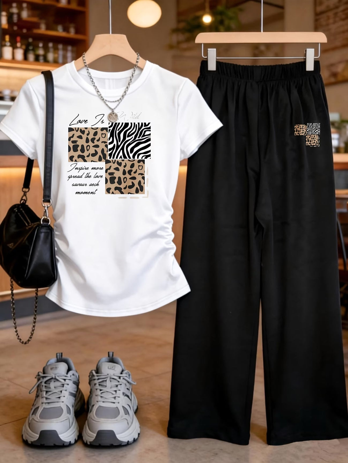 Contrast Trim Sweater and Wide-Leg Pants Co-Ord Set