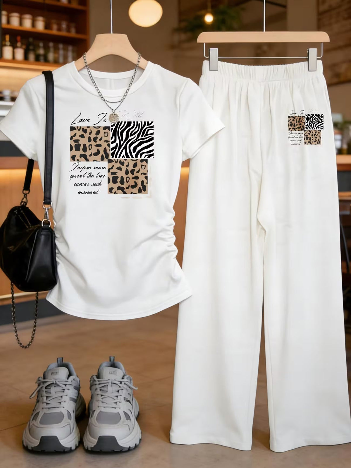 Contrast Trim Sweater and Wide-Leg Pants Co-Ord Set