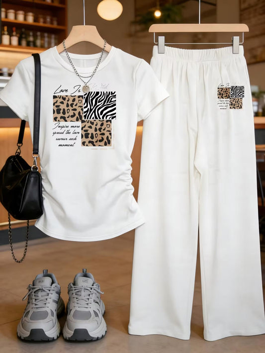 Contrast Trim Sweater and Wide-Leg Pants Co-Ord Set