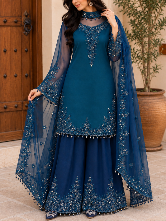 Women’s Graceful Embroidered Kurta & Palazzo Co-Ord