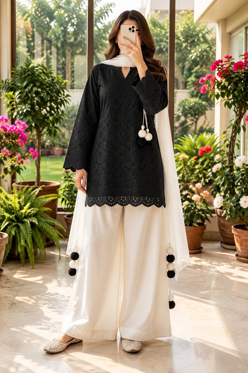 Women’s Embroidered Kurti Palazzo Set with Dupatta