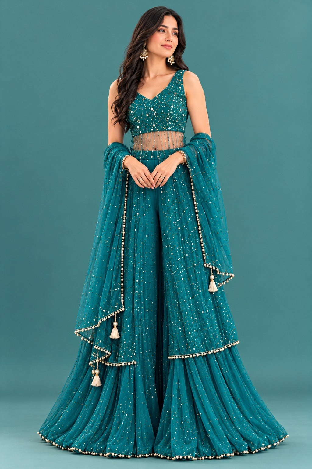 Sequin Embellished Sharara Set with Dupatta