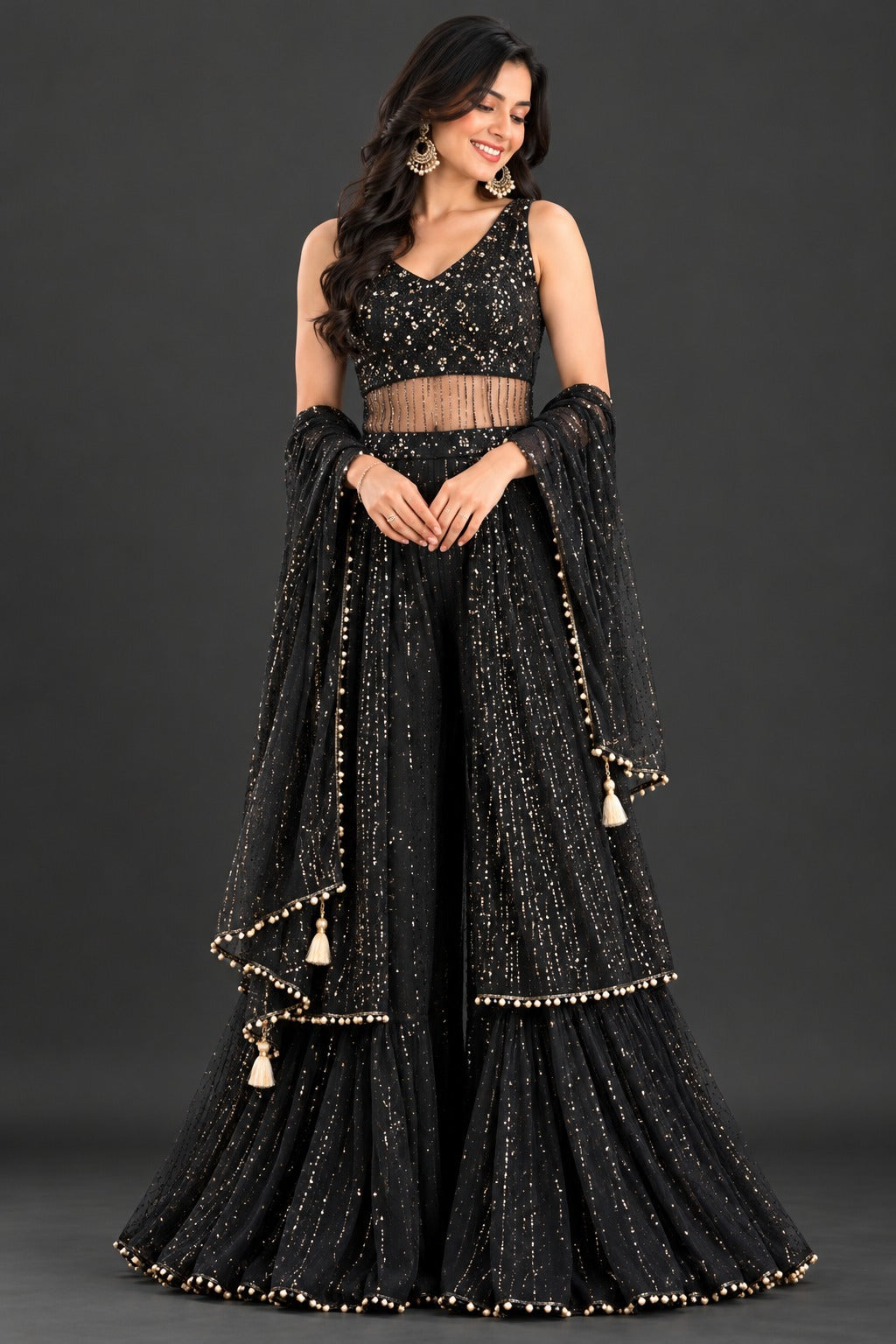 Sequin Embellished Sharara Set with Dupatta