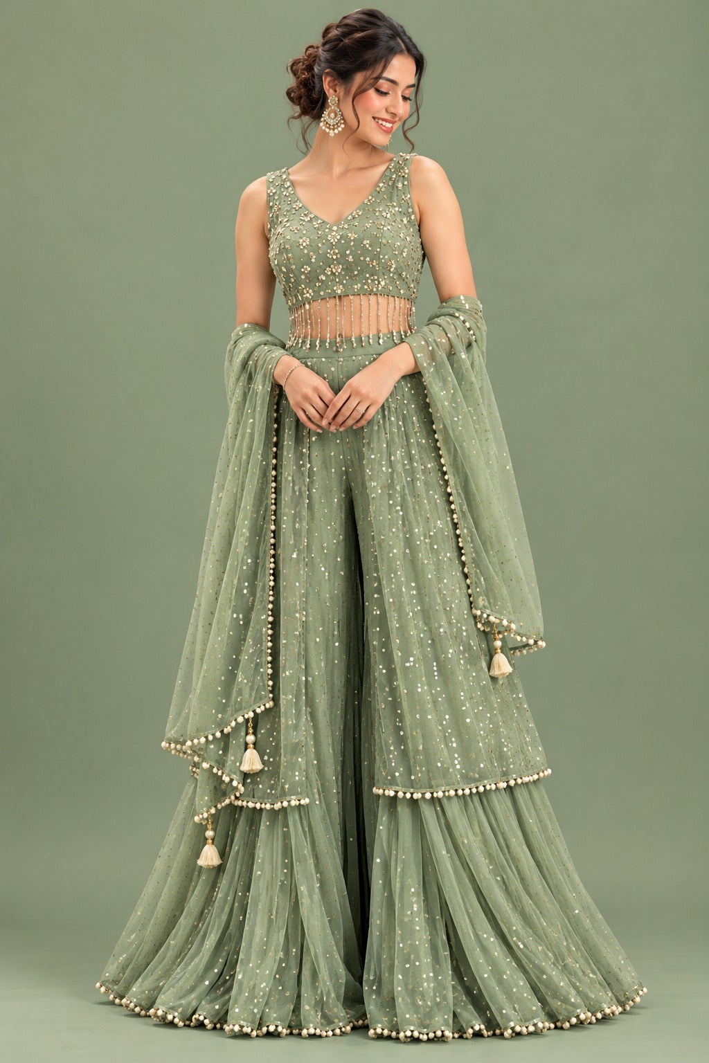 Sequin Embellished Sharara Set with Dupatta