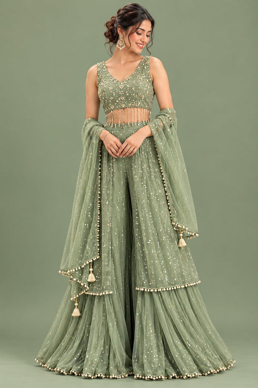 Sequin Embellished Sharara Set with Dupatta