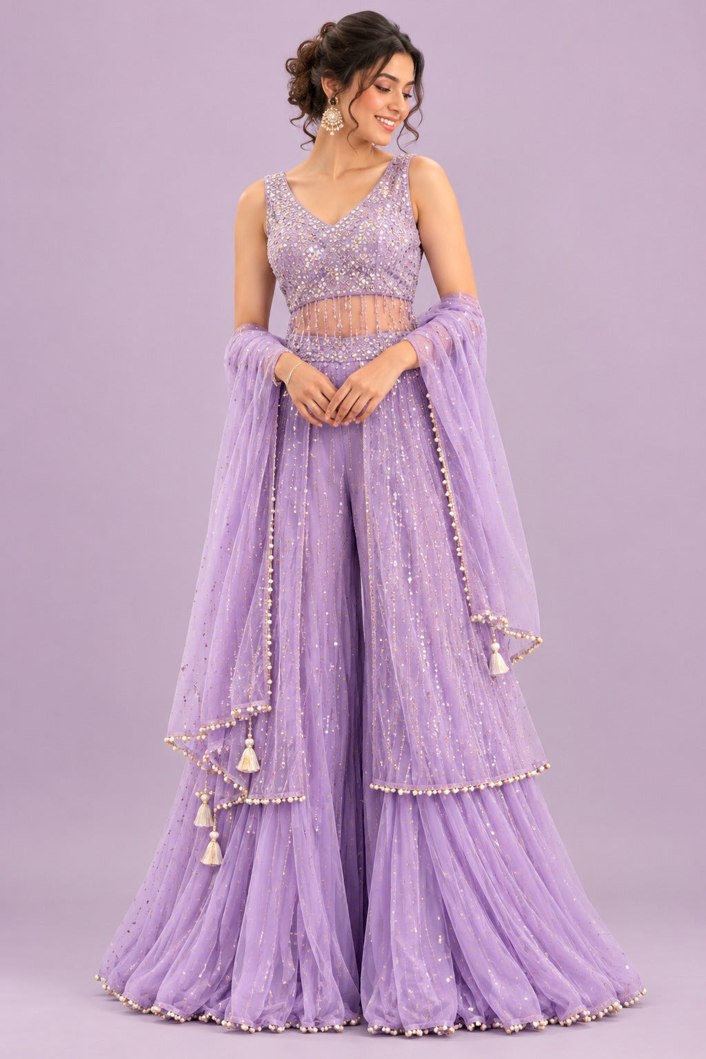 Sequin Embellished Sharara Set with Dupatta