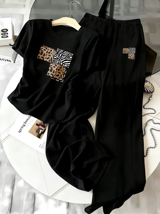 Contrast Trim Sweater and Wide-Leg Pants Co-Ord Set