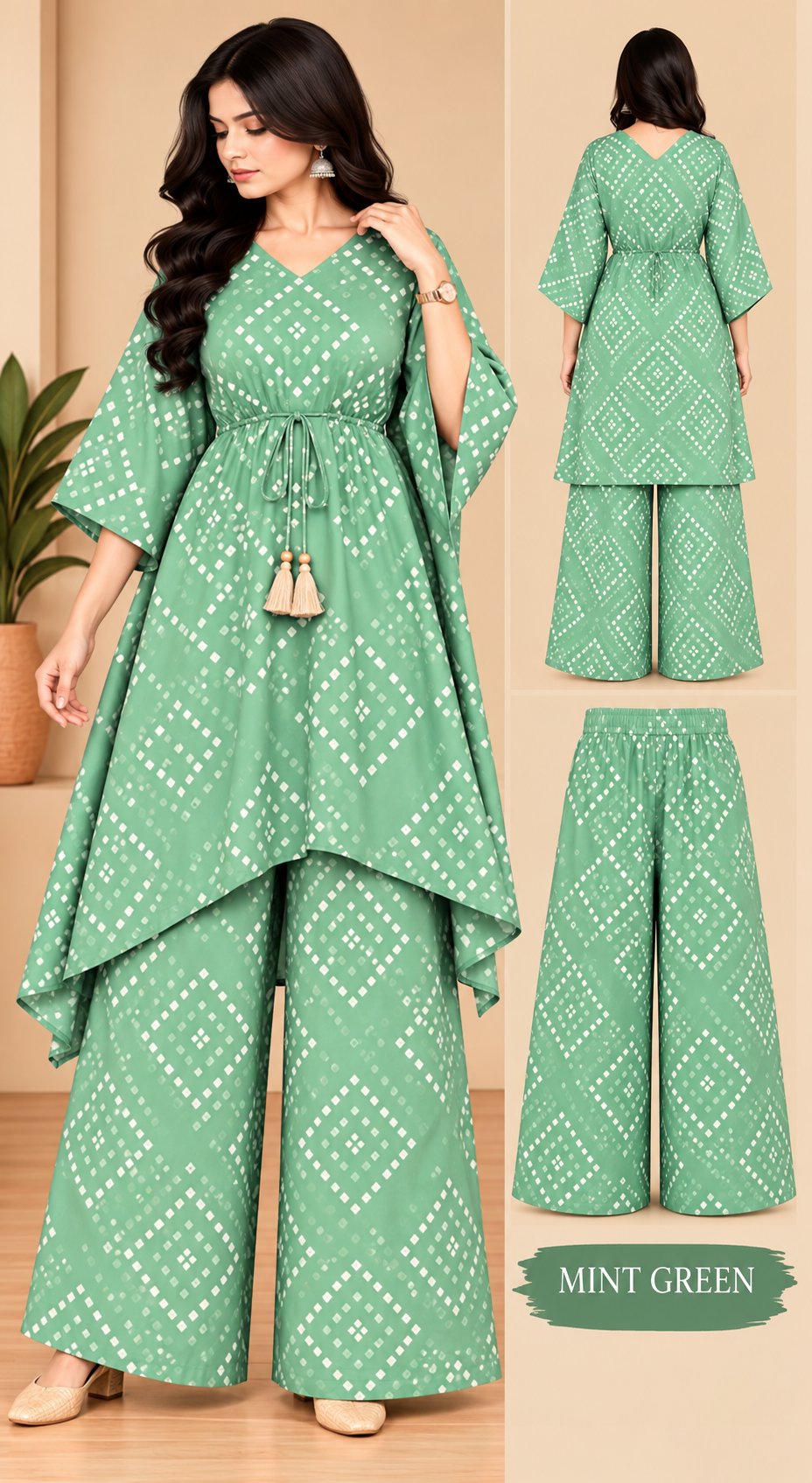 Peach Elegance Geometric Printed Kurta Palazzo Set