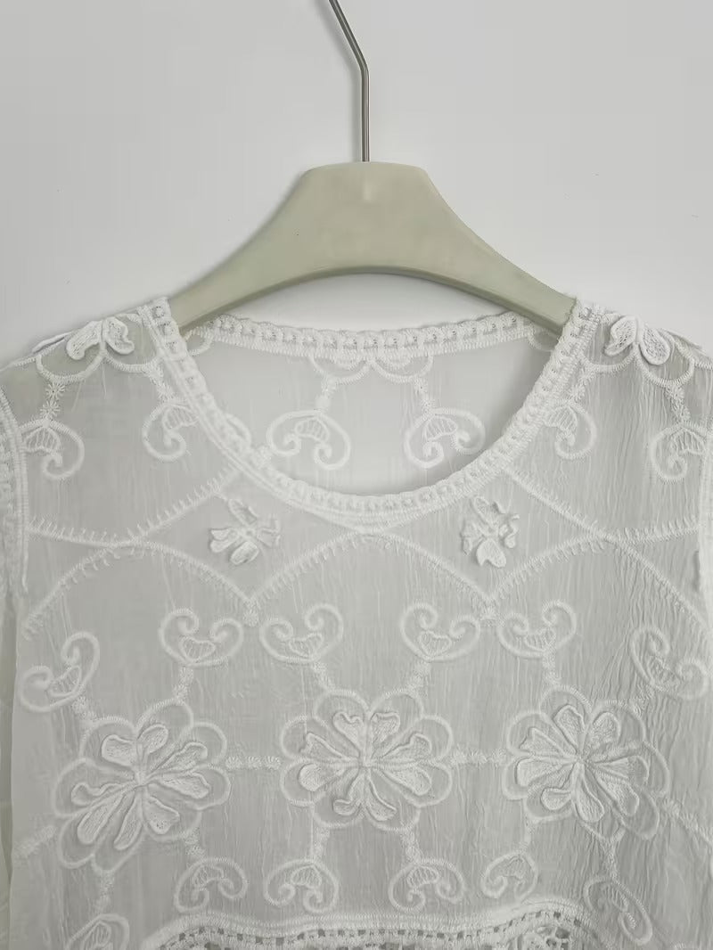 Women's Luxury French-Inspired Lace Top & Midi Skirt Set
